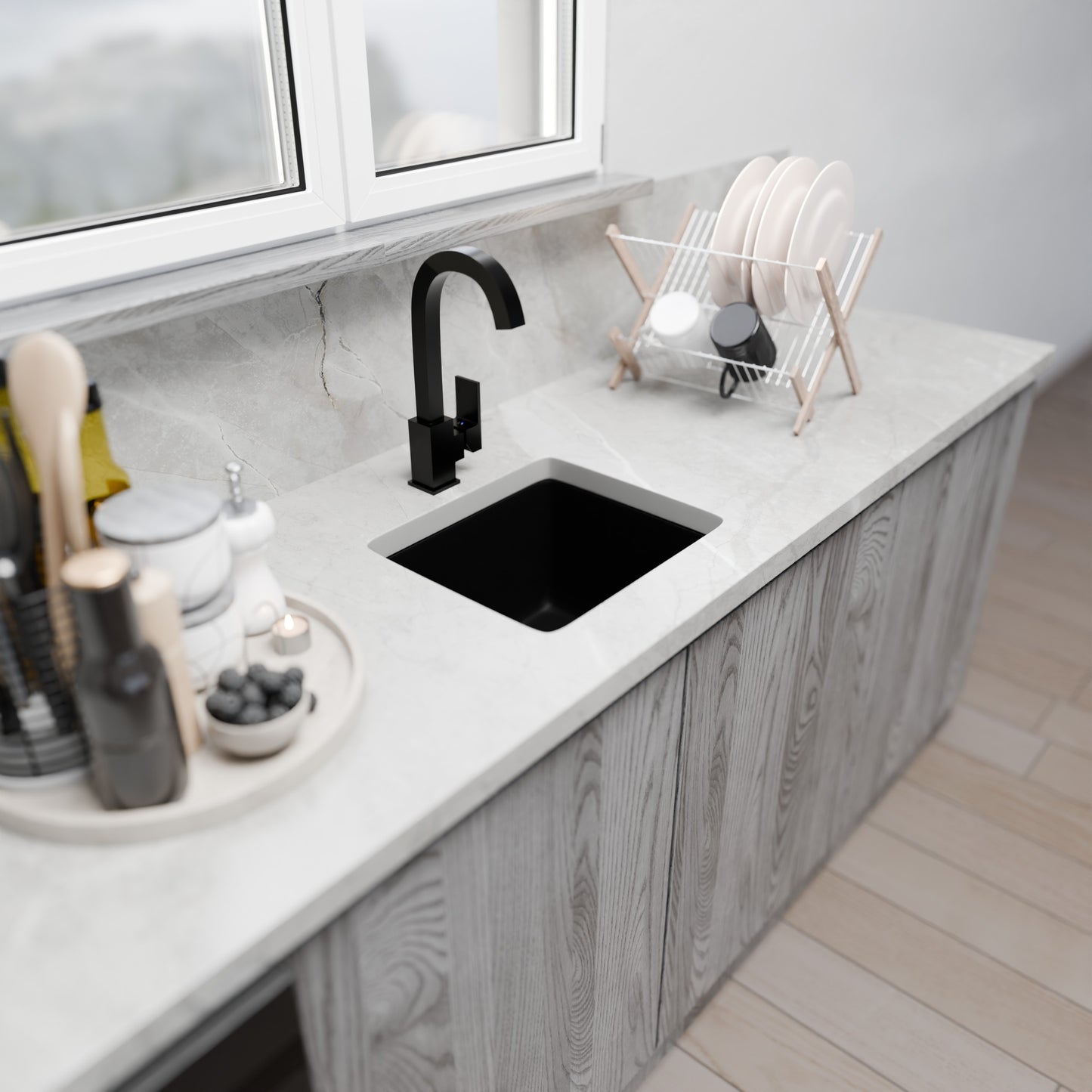 BAJA 18" x 16" Granite Composite Bar Sink in Absolute Black - NKGC-SBBAR-AB