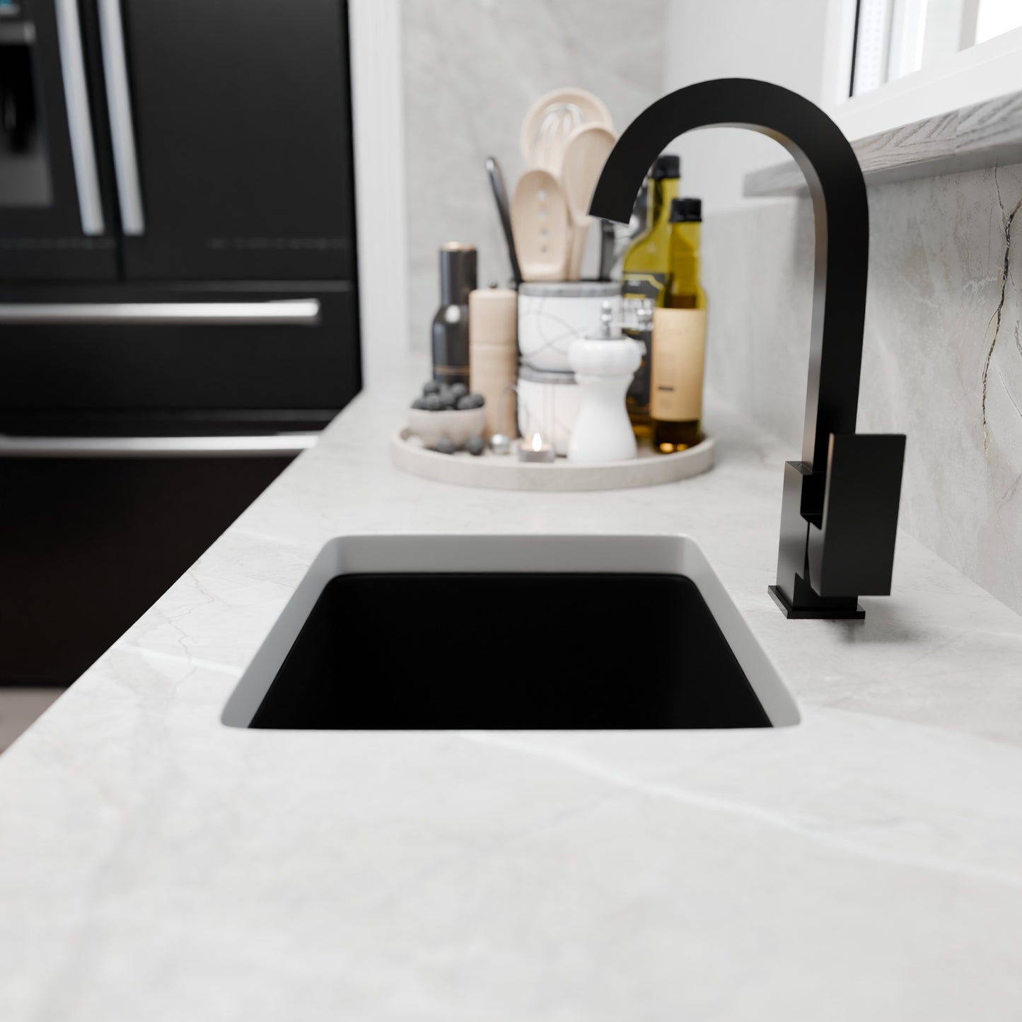 BAJA 18" x 16" Granite Composite Bar Sink in Absolute Black - NKGC-SBBAR-AB