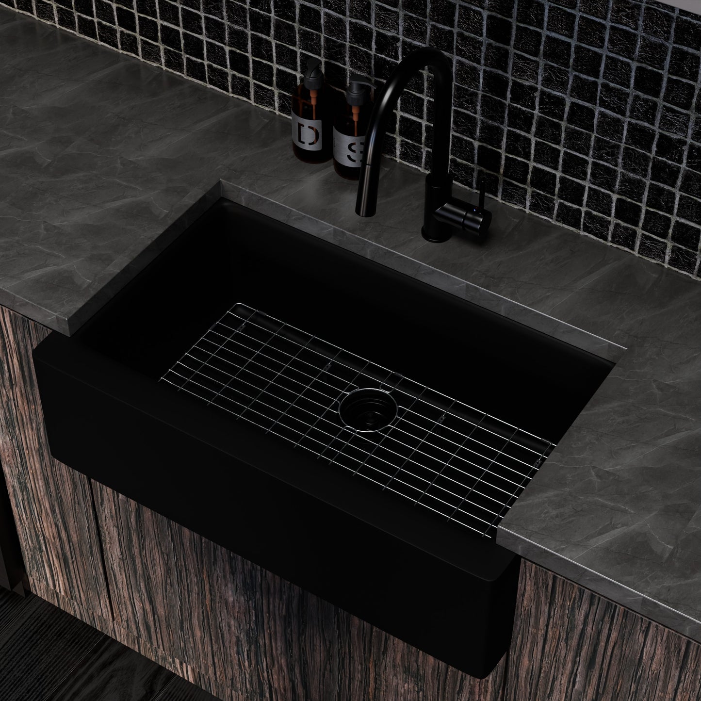 Single Bowl Farmhouse Granite Composite Sink in Absolute Black - NKGC-SBFARM-AB