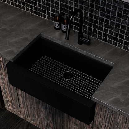 Single Bowl Farmhouse Granite Composite Sink in Absolute Black - NKGC-SBFARM-AB