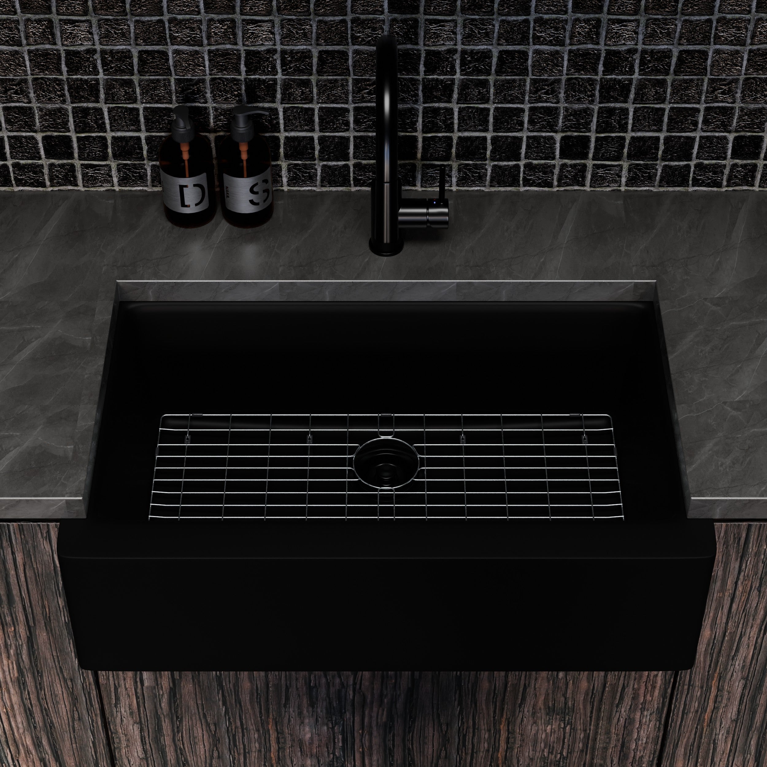 Single Bowl Farmhouse Granite Composite Sink in Absolute Black