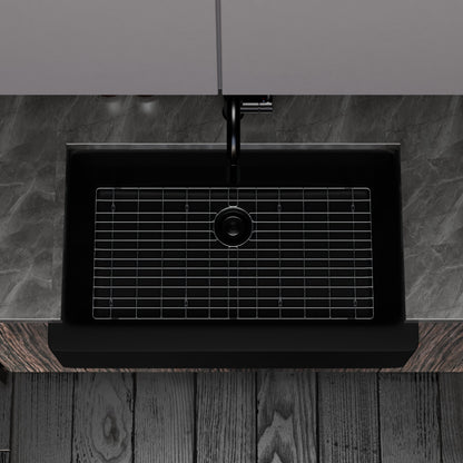 Single Bowl Farmhouse Granite Composite Sink in Absolute Black - NKGC-SBFARM-AB