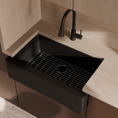 Single Bowl Farmhouse Granite Composite Sink in Absolute Black - NKGC-SBFARM-AB