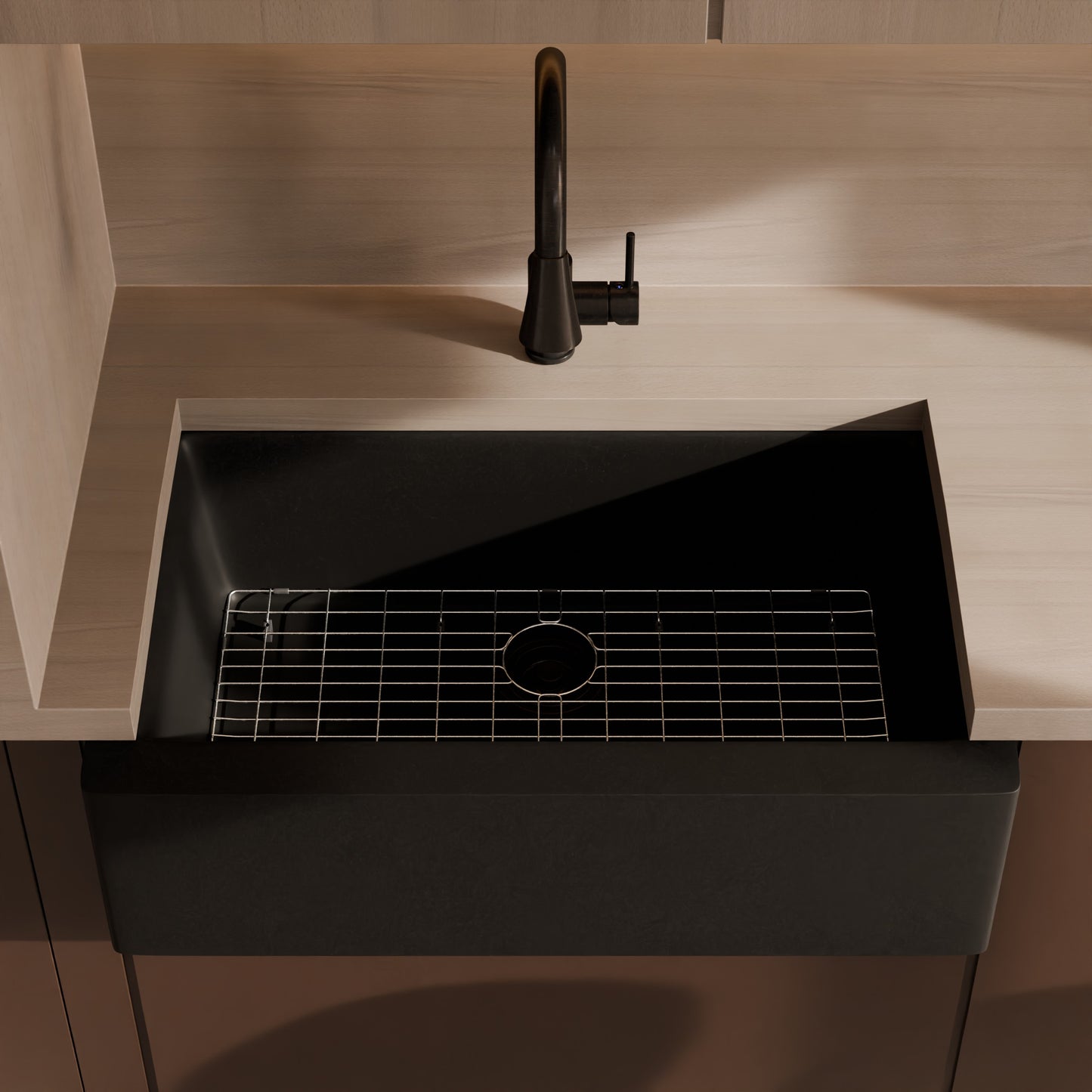 Single Bowl Farmhouse Granite Composite Sink in Absolute Black - NKGC-SBFARM-AB