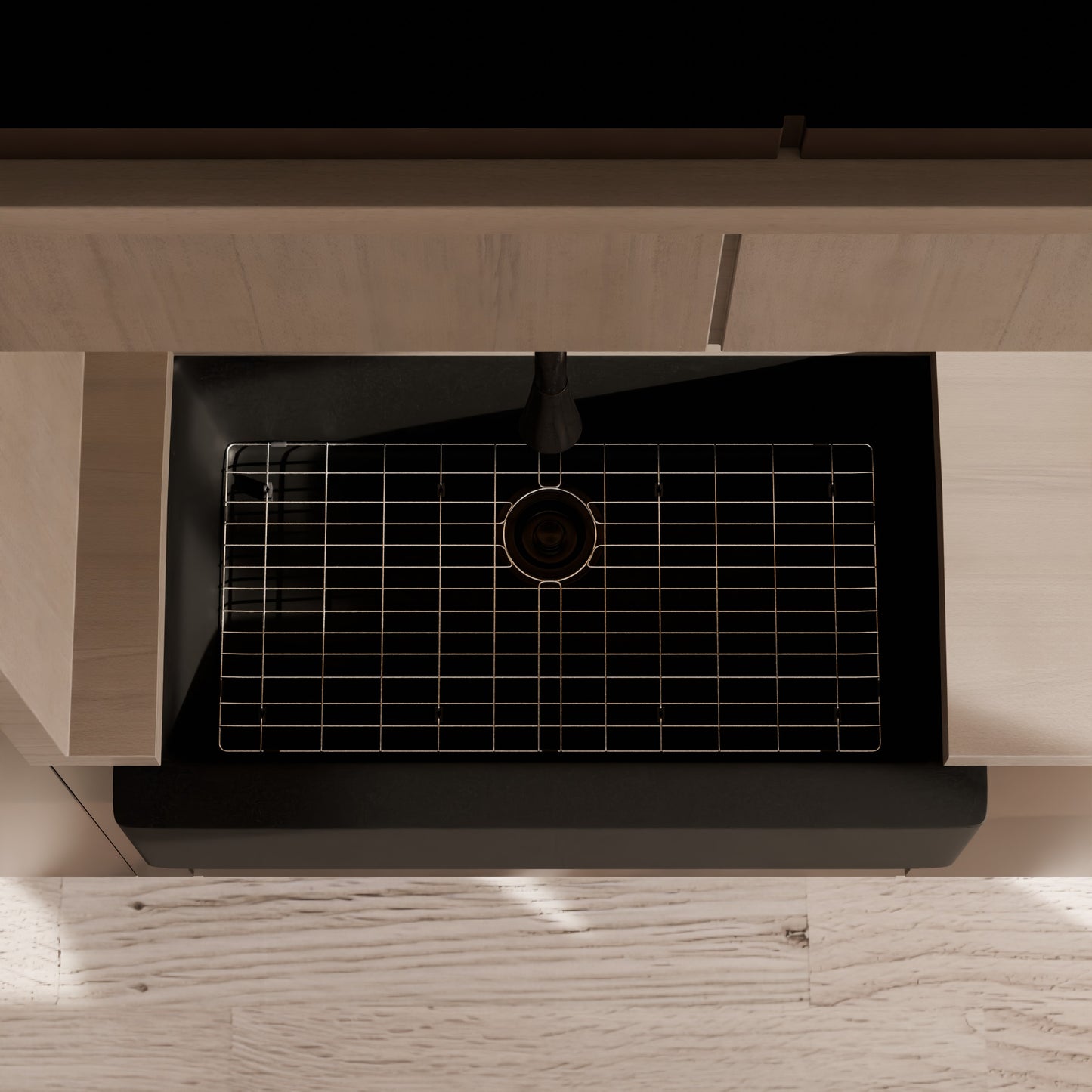 Single Bowl Farmhouse Granite Composite Sink in Absolute Black - NKGC-SBFARM-AB