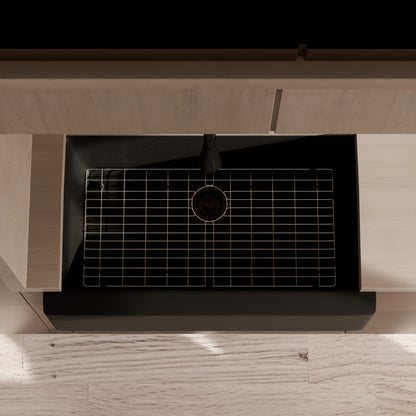 Single Bowl Farmhouse Granite Composite Sink in Absolute Black - NKGC-SBFARM-AB