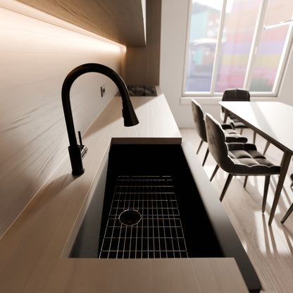 Single Bowl Farmhouse Granite Composite Sink in Absolute Black - NKGC-SBFARM-AB