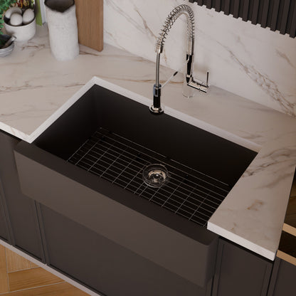 Single Bowl Farmhouse Granite Composite Sink in Ash - NKGC-SBFARM-AS