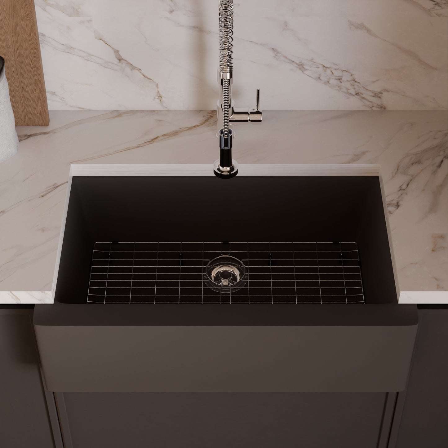 Single Bowl Farmhouse Granite Composite Sink in Ash - NKGC-SBFARM-AS