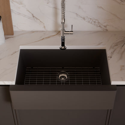 Single Bowl Farmhouse Granite Composite Sink in Ash - NKGC-SBFARM-AS