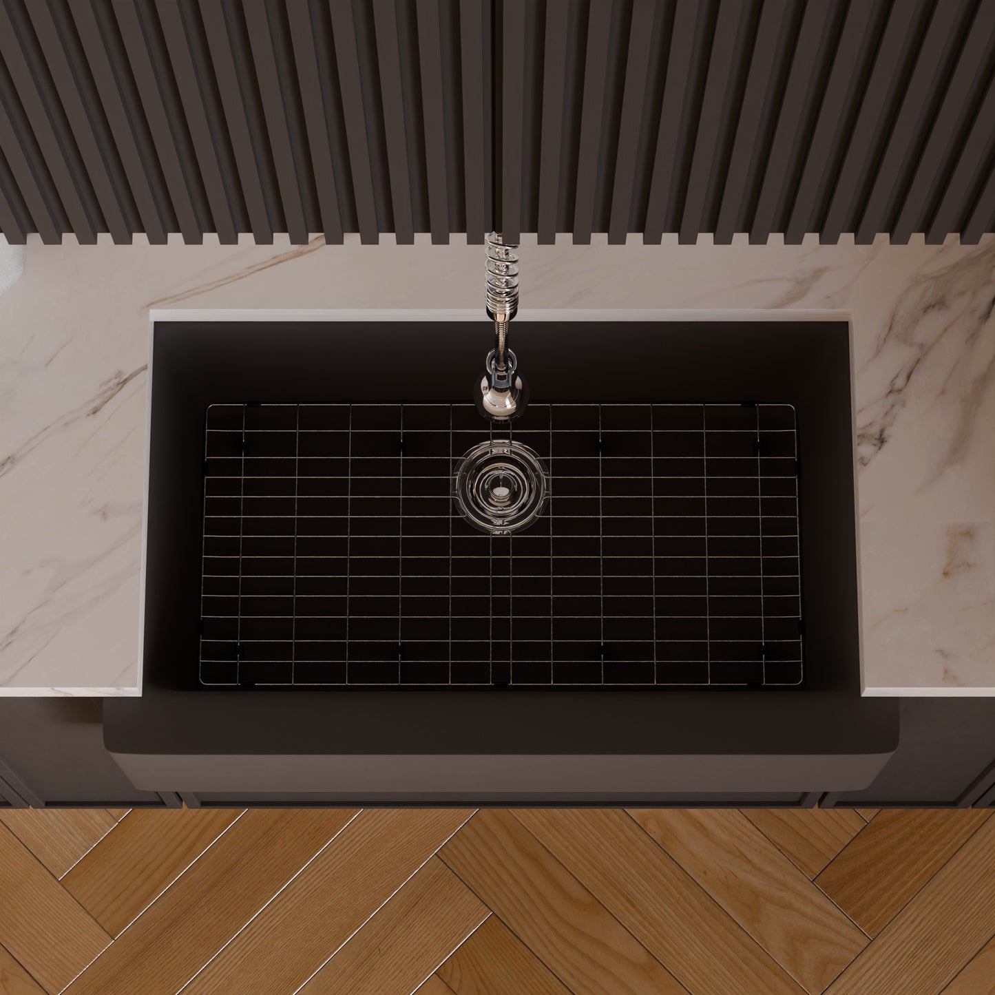 Single Bowl Farmhouse Granite Composite Sink in Ash - NKGC-SBFARM-AS