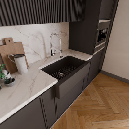 Single Bowl Farmhouse Granite Composite Sink in Ash - NKGC-SBFARM-AS