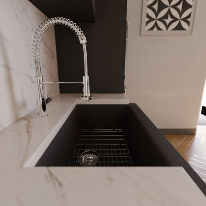 Single Bowl Farmhouse Granite Composite Sink in Ash - NKGC-SBFARM-AS