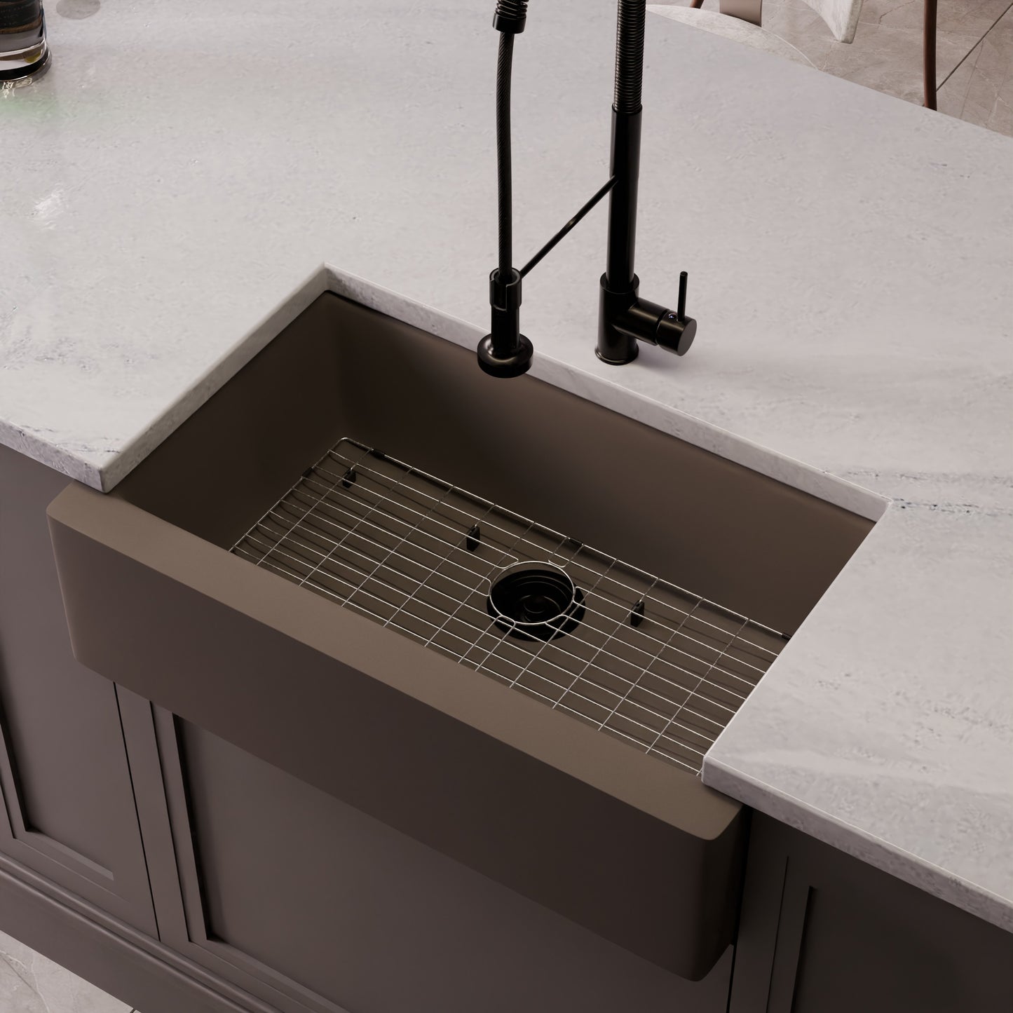 Single Bowl Farmhouse Granite Composite Sink in Ash - NKGC-SBFARM-AS