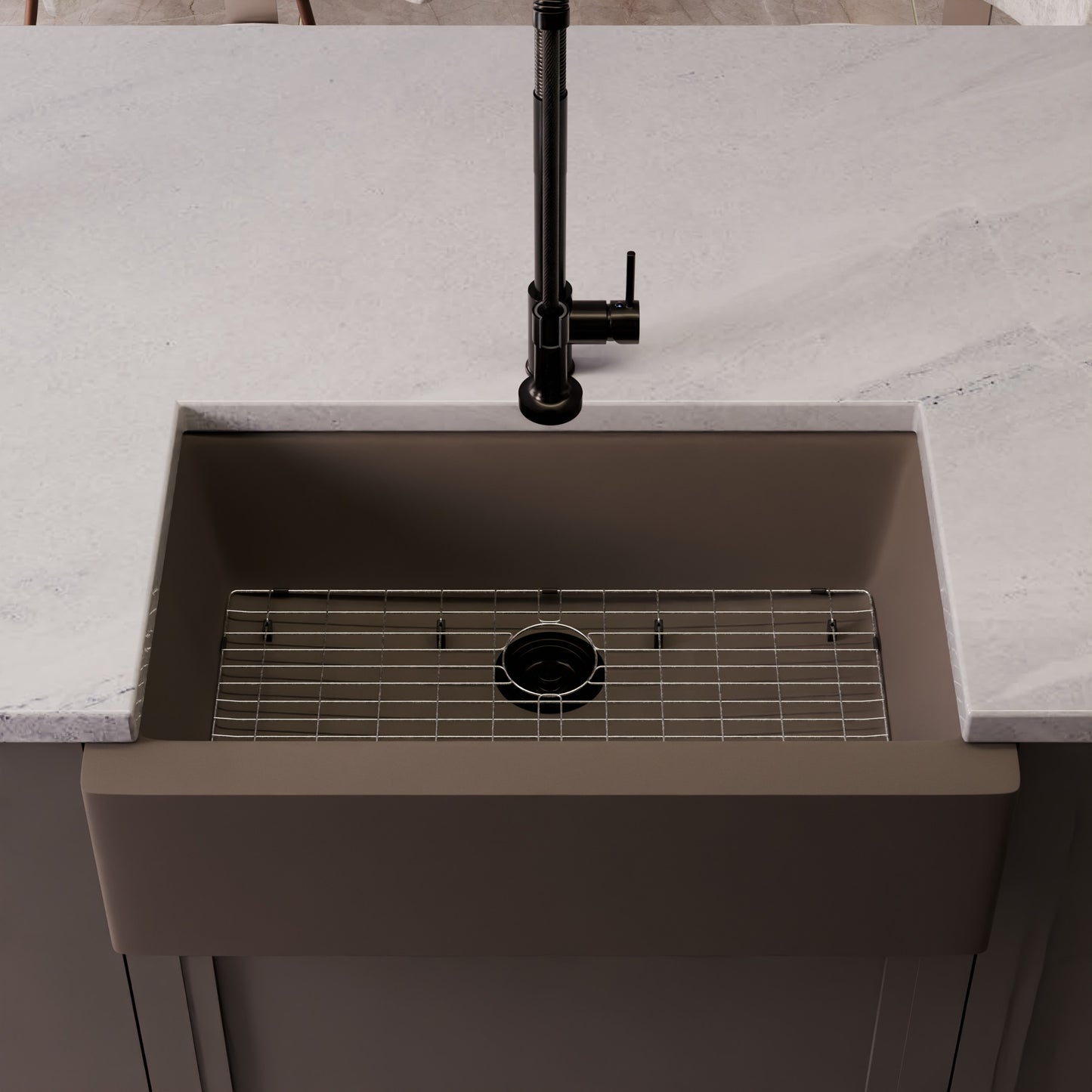 Single Bowl Farmhouse Granite Composite Sink in Ash - NKGC-SBFARM-AS