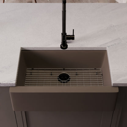 Single Bowl Farmhouse Granite Composite Sink in Ash - NKGC-SBFARM-AS