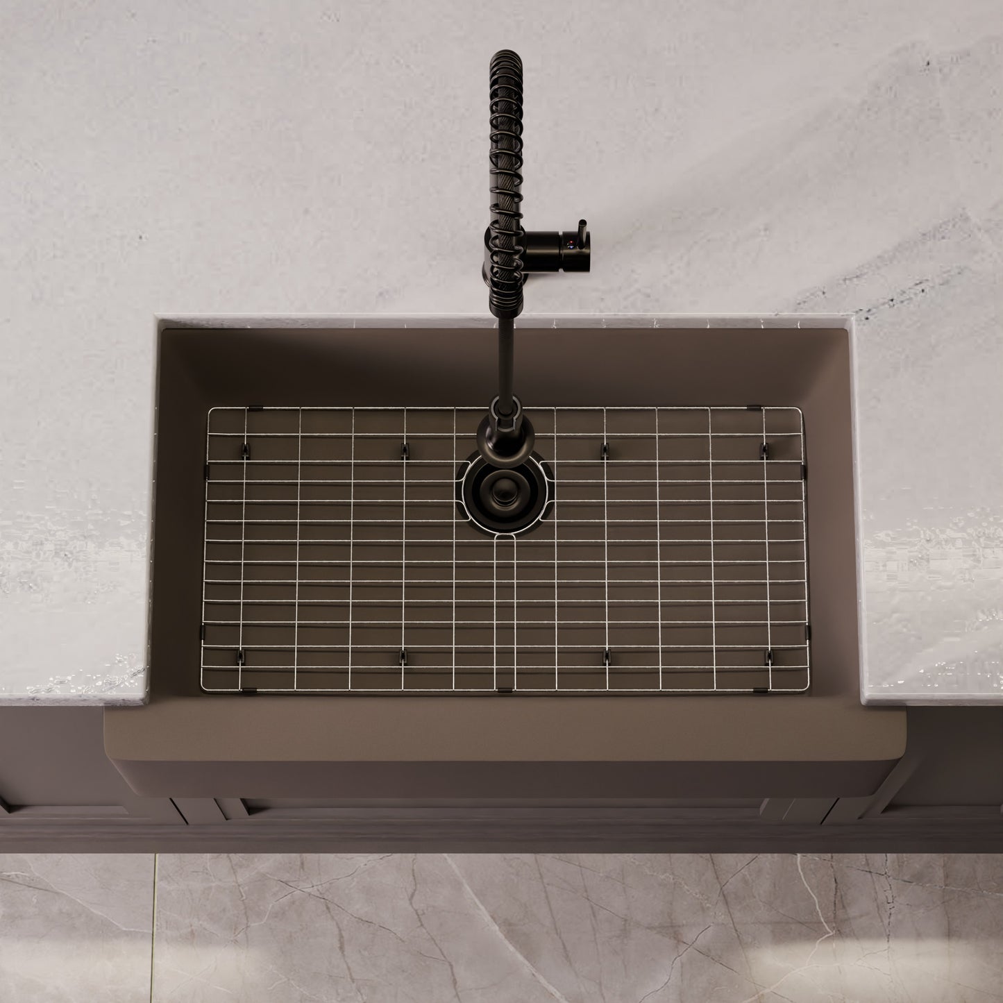 Single Bowl Farmhouse Granite Composite Sink in Ash - NKGC-SBFARM-AS