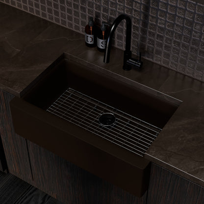 Single Bowl Farmhouse Granite Composite Sink in Expresso - NKGC-SBFARM-EX