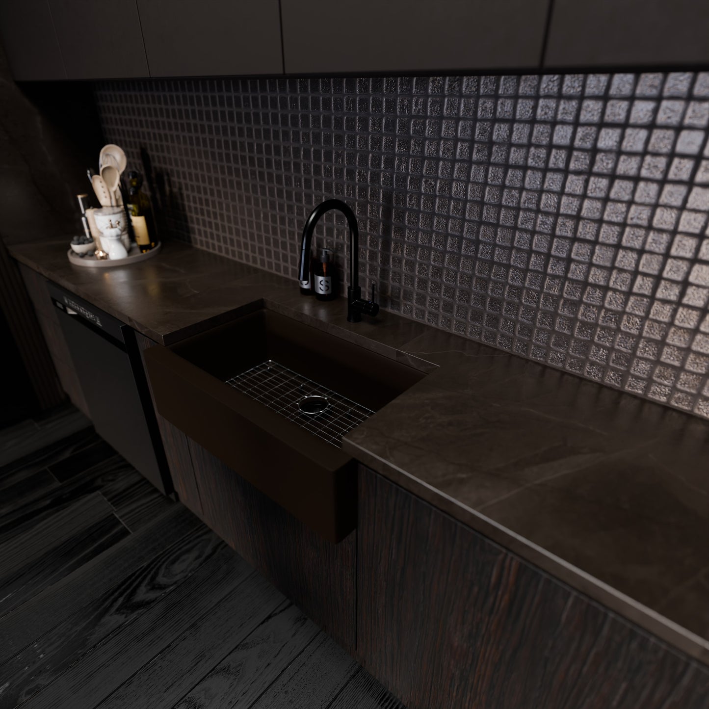 Single Bowl Farmhouse Granite Composite Sink in Expresso - NKGC-SBFARM-EX