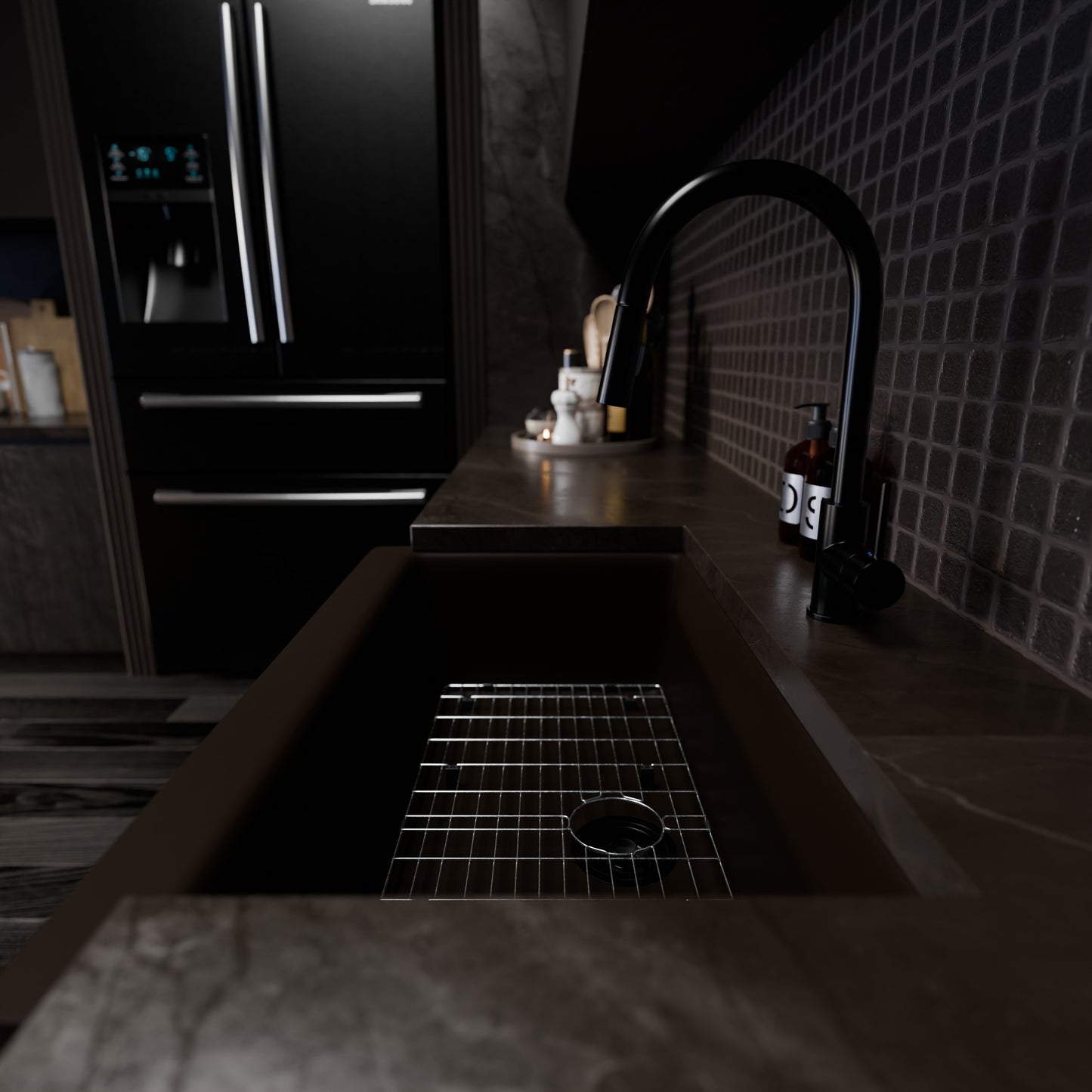 Single Bowl Farmhouse Granite Composite Sink in Expresso - NKGC-SBFARM-EX