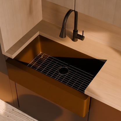 Single Bowl Farmhouse Granite Composite Sink in Expresso - NKGC-SBFARM-EX