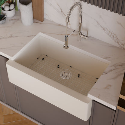 Single Bowl Farmhouse Granite Composite Sink in Striking White - NKGC-SBFARM-WHI