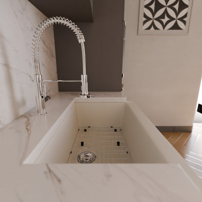 Single Bowl Farmhouse Granite Composite Sink in Striking White - NKGC-SBFARM-WHI