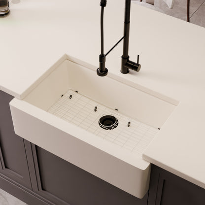 Single Bowl Farmhouse Granite Composite Sink in Striking White - NKGC-SBFARM-WHI