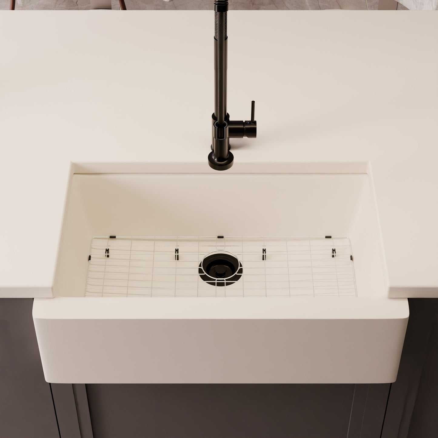 Single Bowl Farmhouse Granite Composite Sink in Striking White - NKGC-SBFARM-WHI