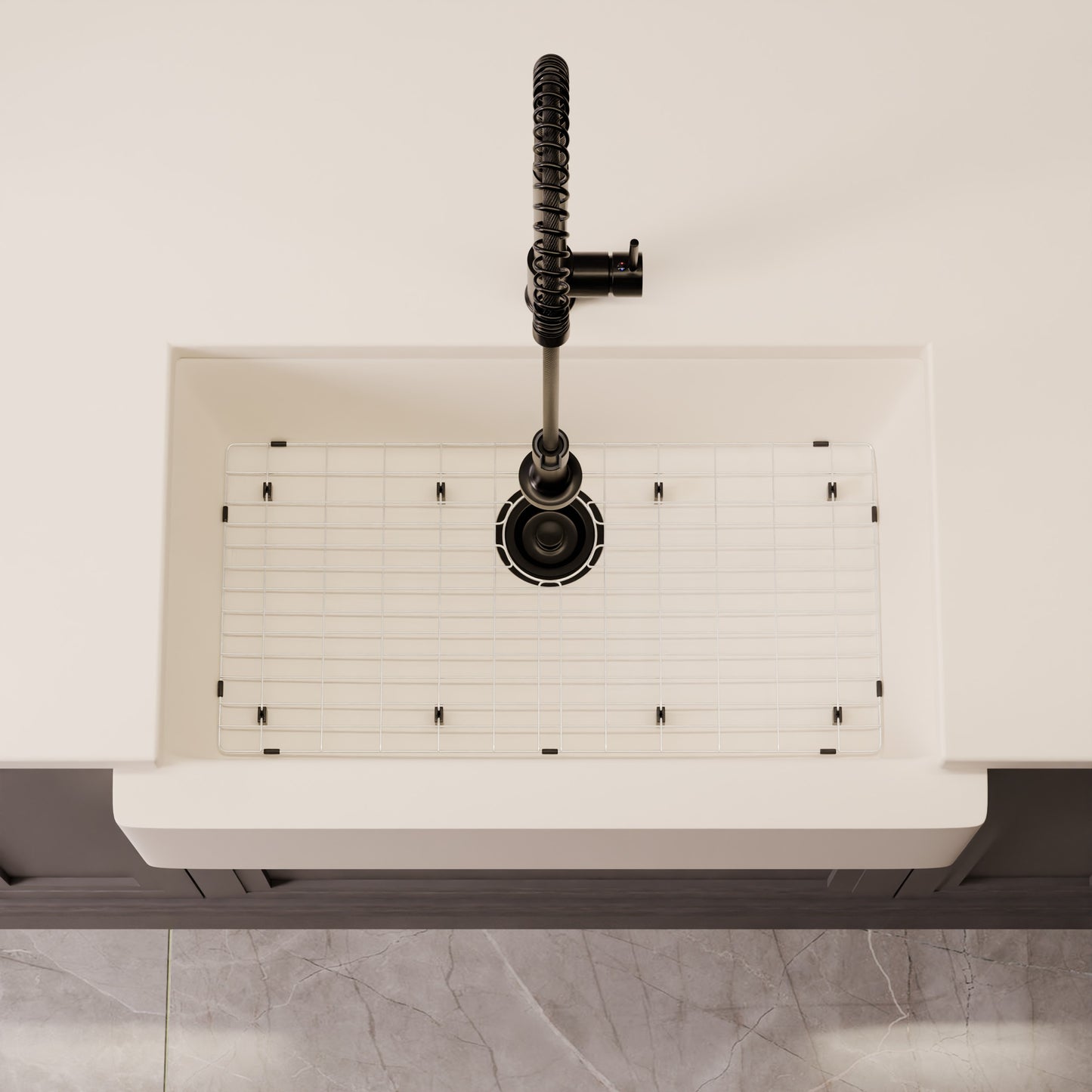 Single Bowl Farmhouse Granite Composite Sink in Striking White - NKGC-SBFARM-WHI