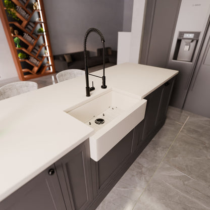 Single Bowl Farmhouse Granite Composite Sink in Striking White - NKGC-SBFARM-WHI