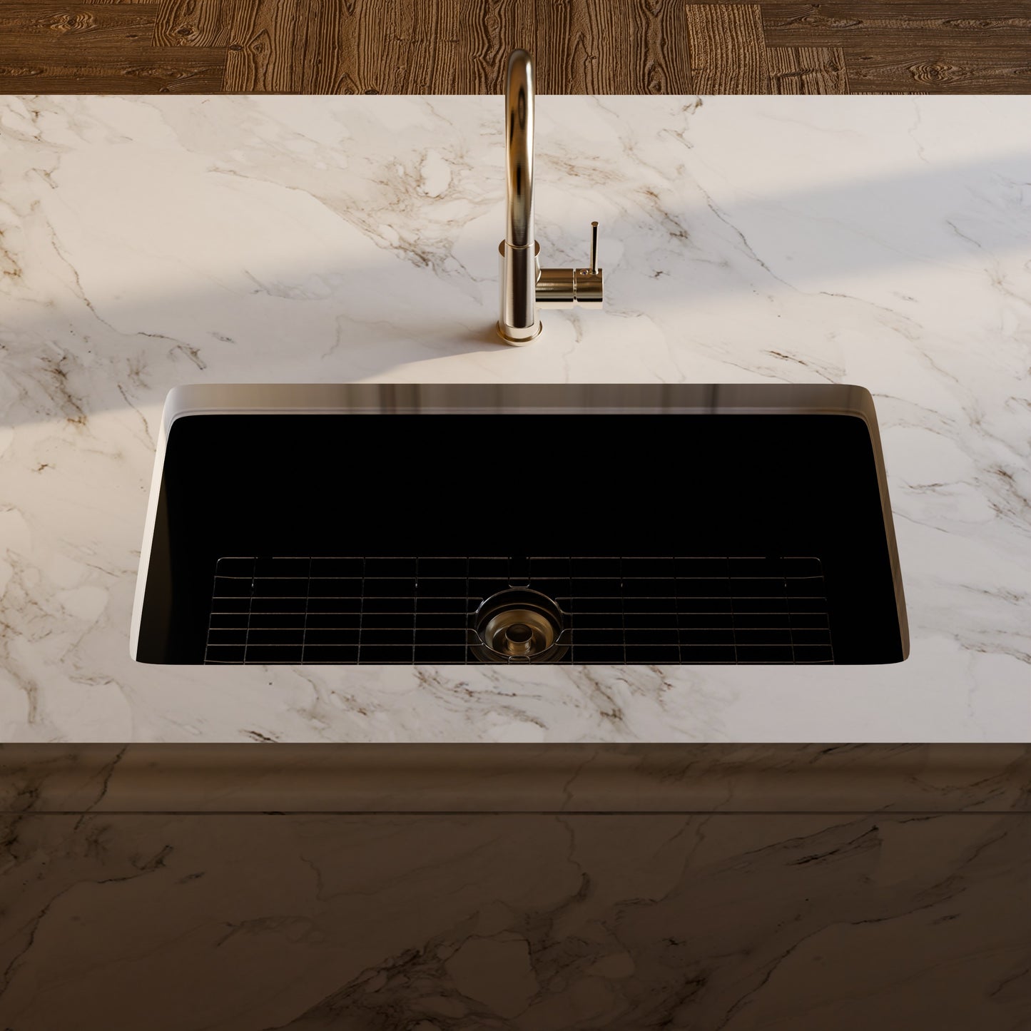 Single Bowl Undermount Granite Composite Sink in Absolute Black - NKGC-SBUND-AB