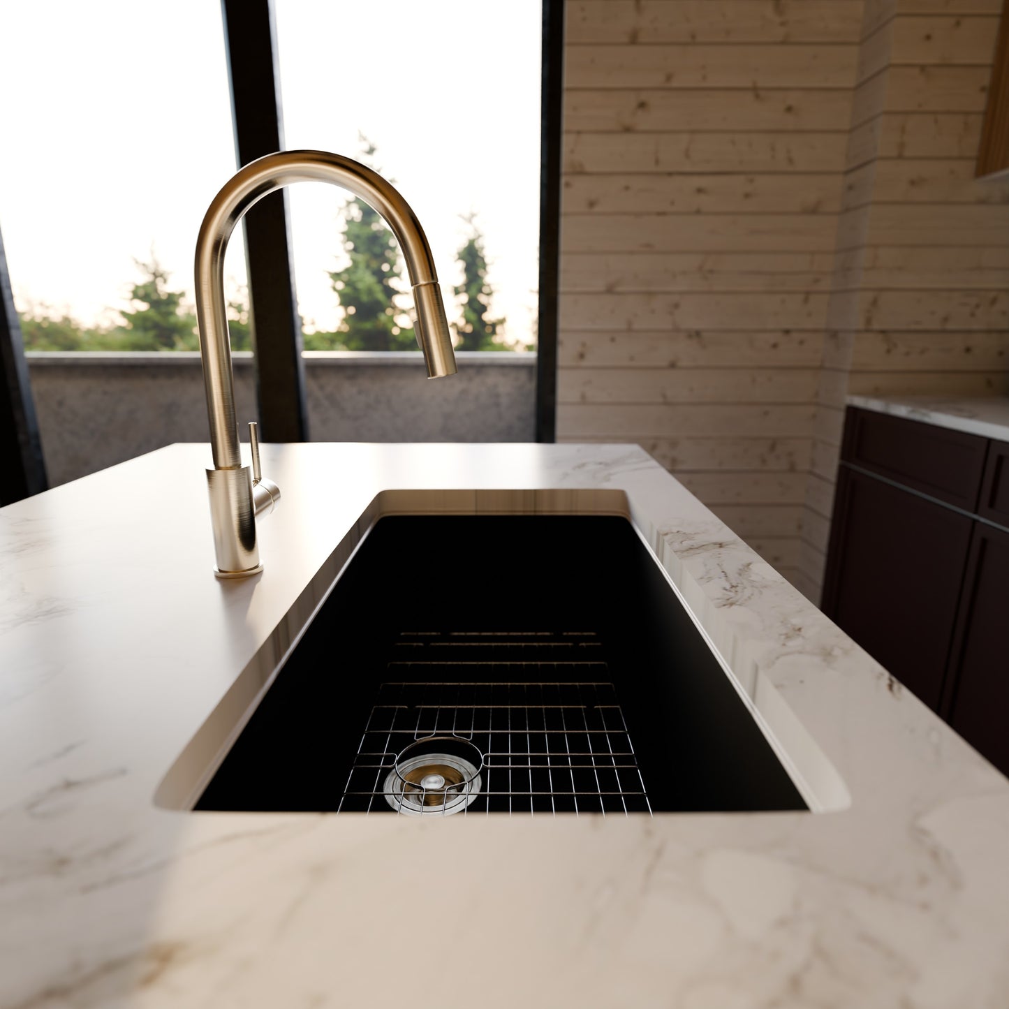 Single Bowl Undermount Granite Composite Sink in Absolute Black - NKGC-SBUND-AB