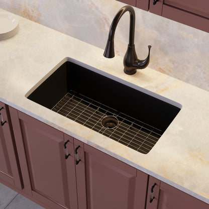 Single Bowl Undermount Granite Composite Sink in Absolute Black - NKGC-SBUND-AB