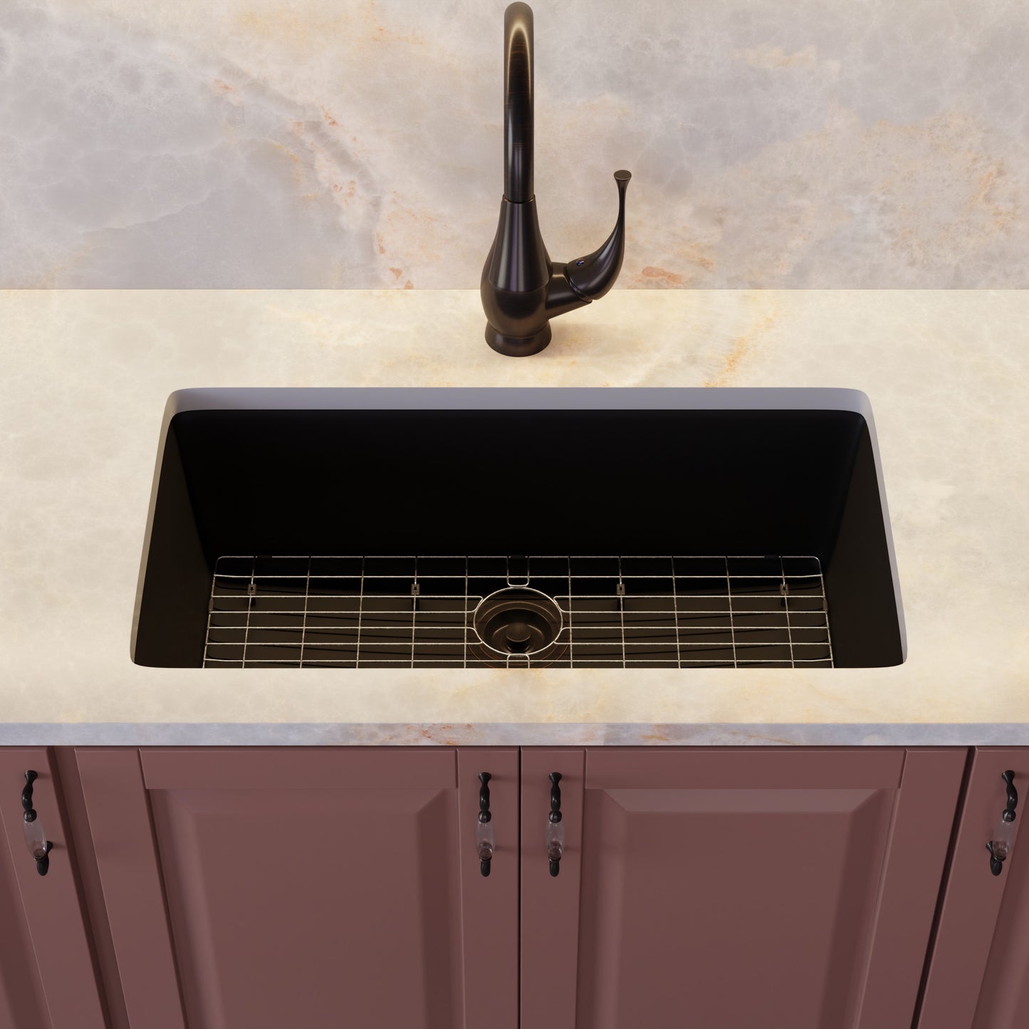 Single Bowl Undermount Granite Composite Sink in Absolute Black - NKGC-SBUND-AB