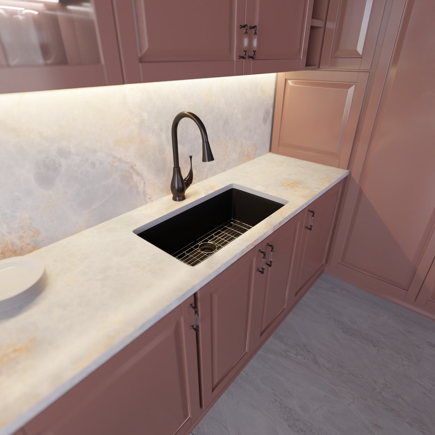 Single Bowl Undermount Granite Composite Sink in Absolute Black - NKGC-SBUND-AB