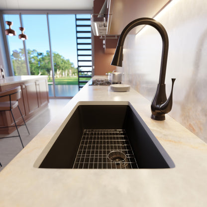 Single Bowl Undermount Granite Composite Sink in Absolute Black - NKGC-SBUND-AB