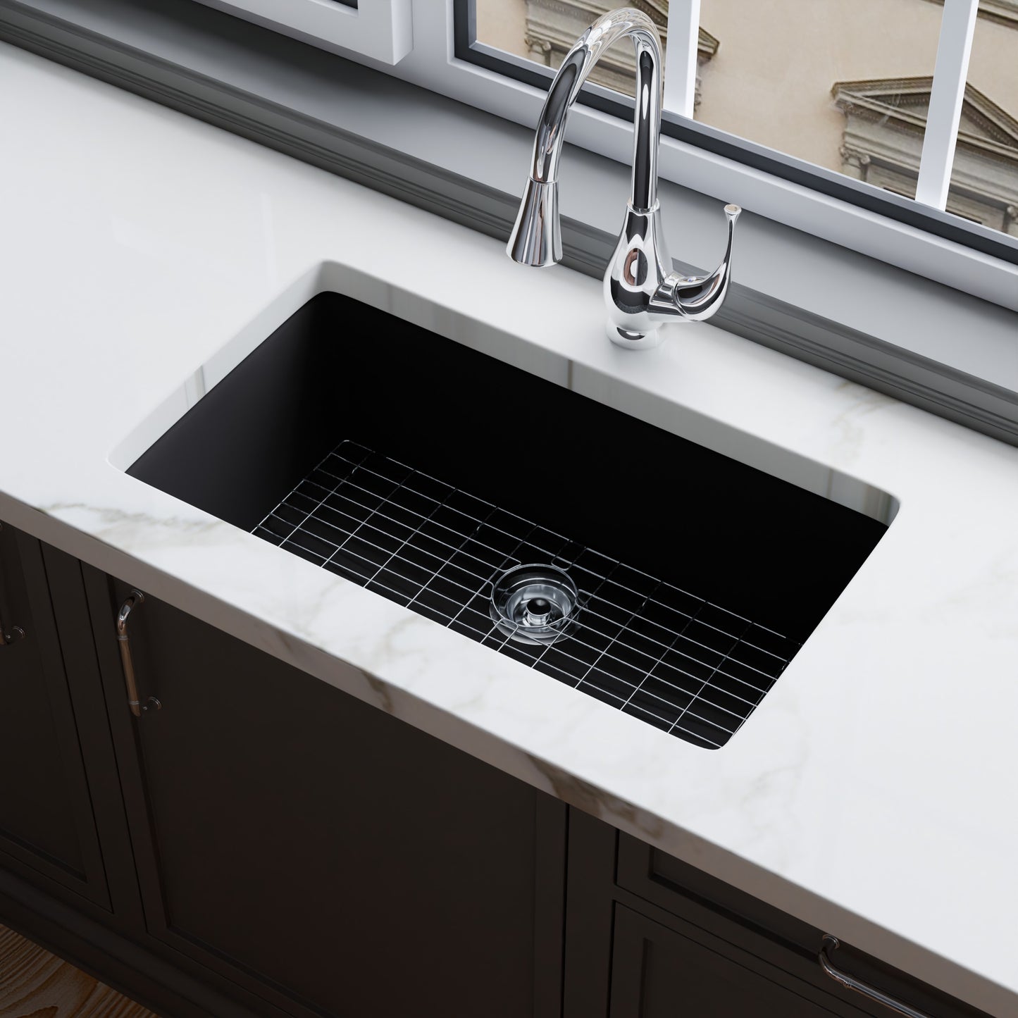 Single Bowl Undermount Granite Composite Sink in Ash - NKGC-SBUND-AS