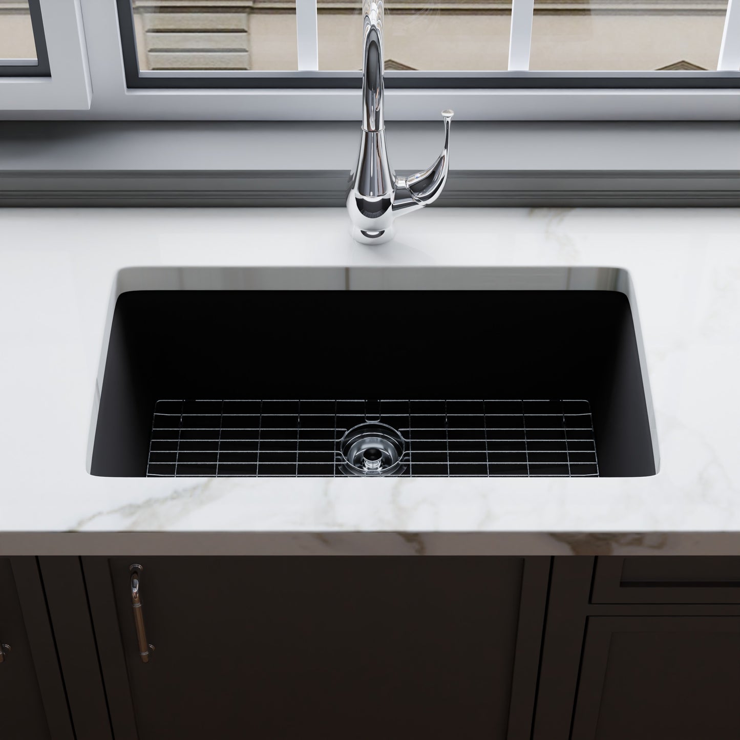 Single Bowl Undermount Granite Composite Sink in Ash - NKGC-SBUND-AS