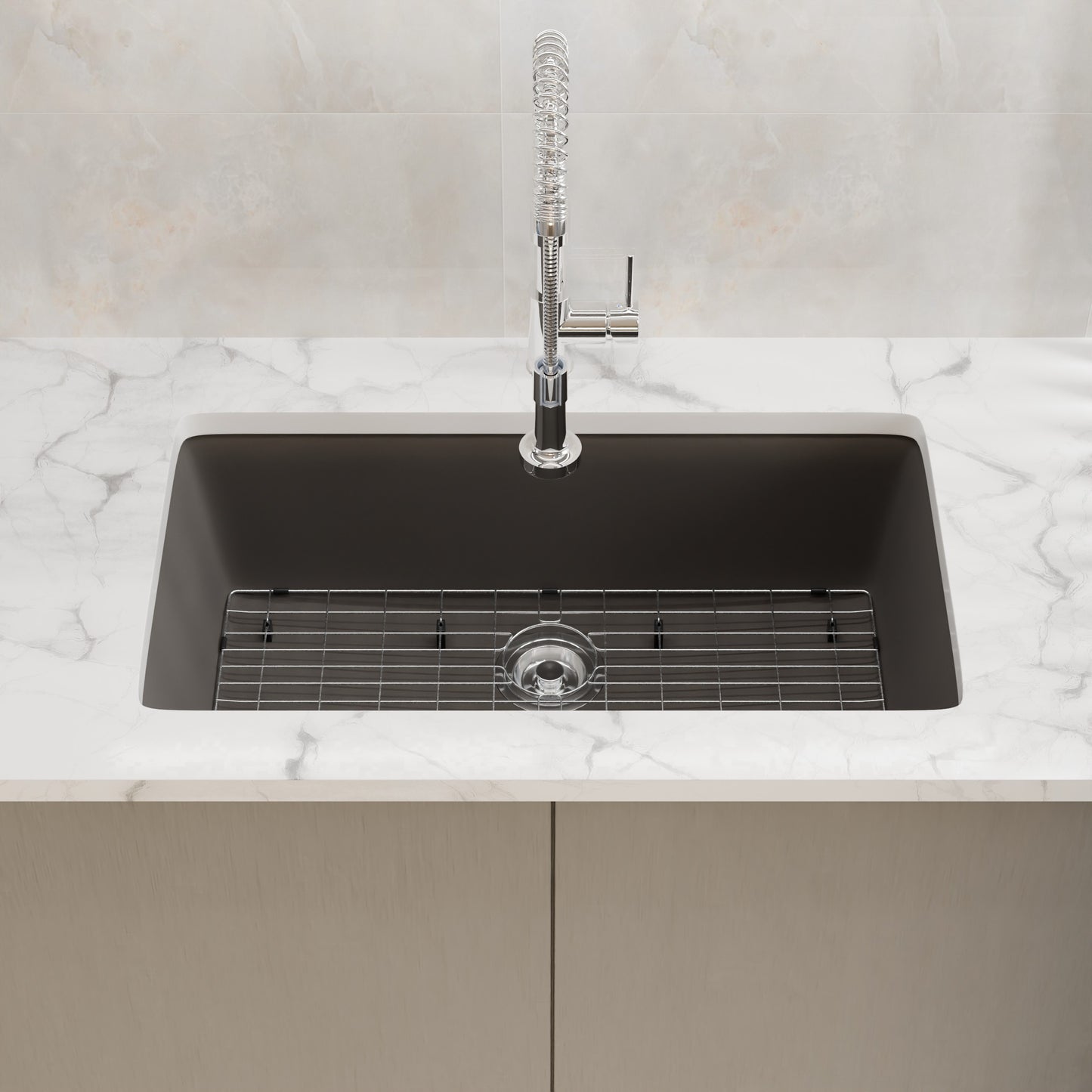 Single Bowl Undermount Granite Composite Sink in Ash - NKGC-SBUND-AS