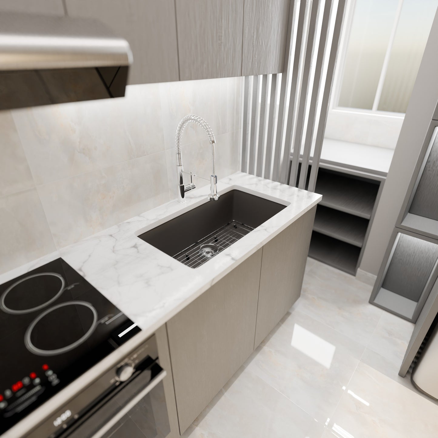 Single Bowl Undermount Granite Composite Sink in Ash - NKGC-SBUND-AS