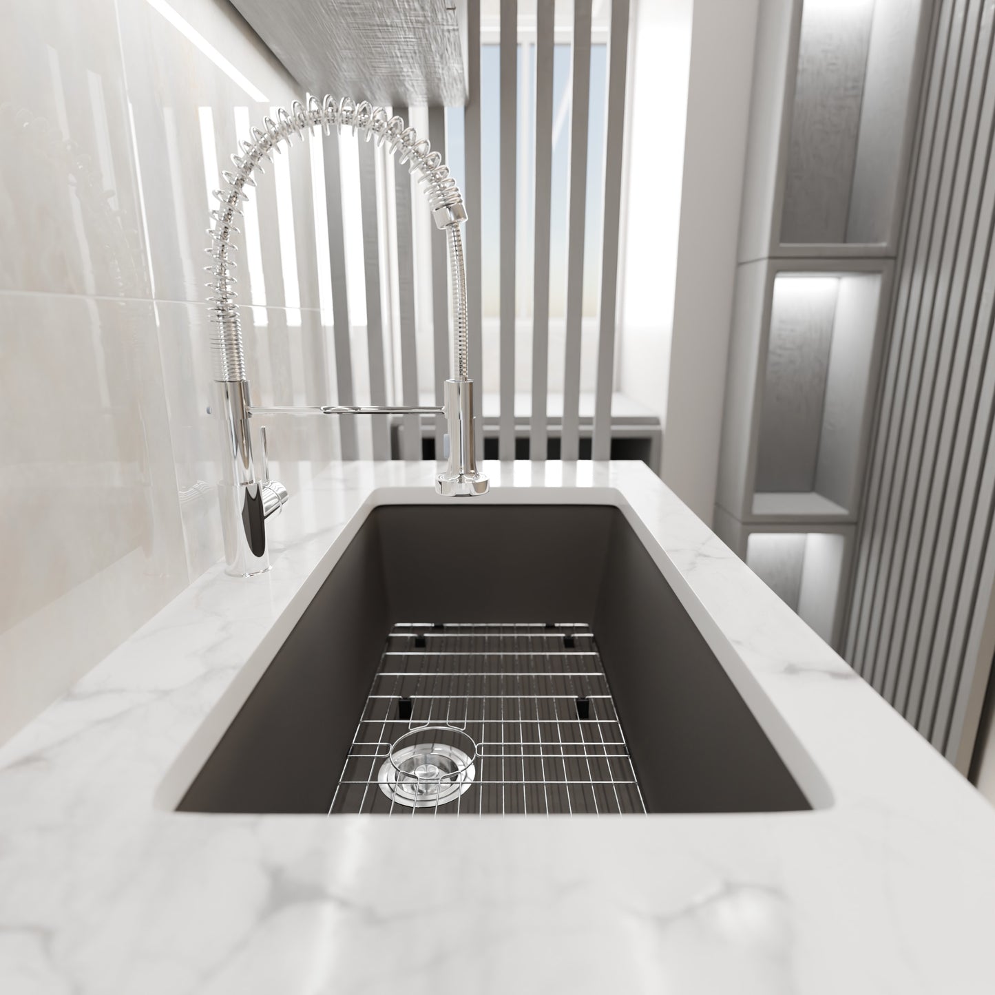 Single Bowl Undermount Granite Composite Sink in Ash - NKGC-SBUND-AS