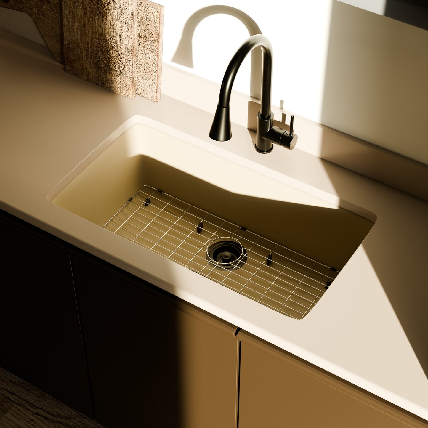 Single Bowl Undermount Granite Composite Sink in Sand - NKGC-SBUND-SA