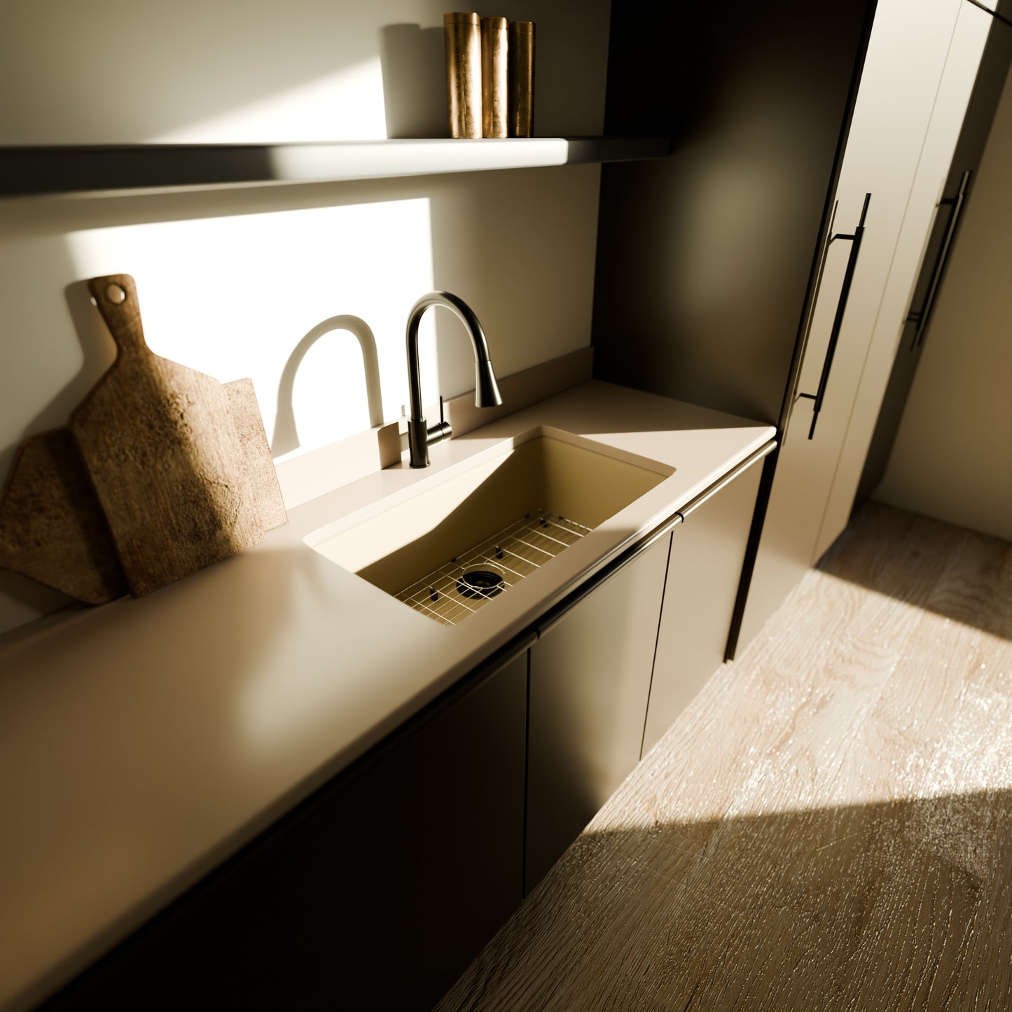 Single Bowl Undermount Granite Composite Sink in Sand - NKGC-SBUND-SA