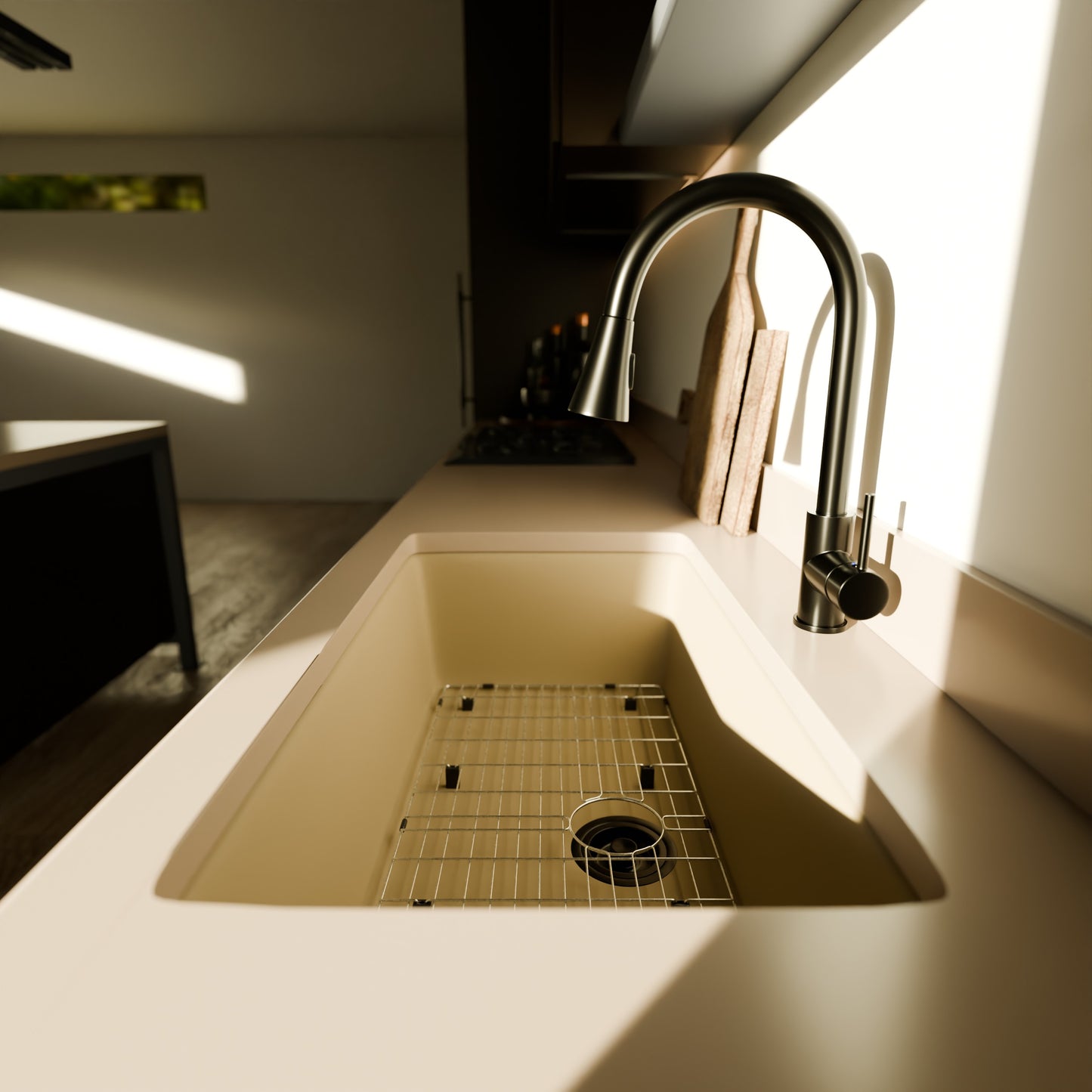 Single Bowl Undermount Granite Composite Sink in Sand - NKGC-SBUND-SA