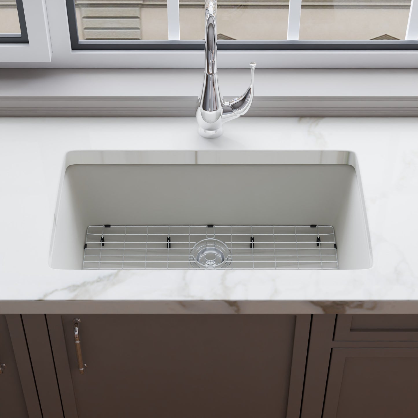 Single Bowl Undermount Granite Composite Sink in Striking White - NKGC-SBUND-WHI