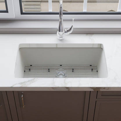 Single Bowl Undermount Granite Composite Sink in Striking White - NKGC-SBUND-WHI