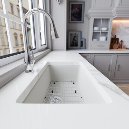 Single Bowl Undermount Granite Composite Sink in Striking White - NKGC-SBUND-WHI