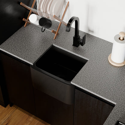 18-inch Single Bowl Black Granite Bar Sink with Apron - NKS-18SBPAN