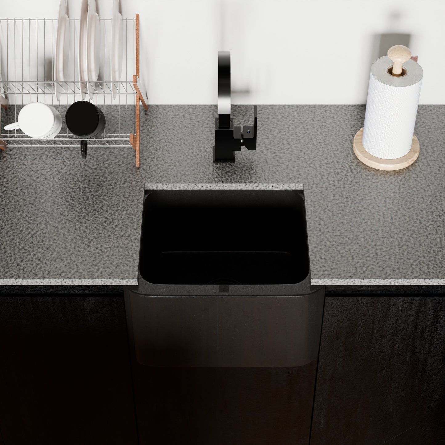 18-inch Single Bowl Black Granite Bar Sink with Apron - NKS-18SBPAN